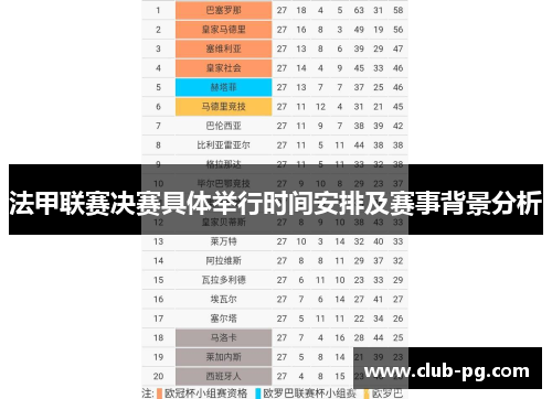 法甲联赛决赛具体举行时间安排及赛事背景分析